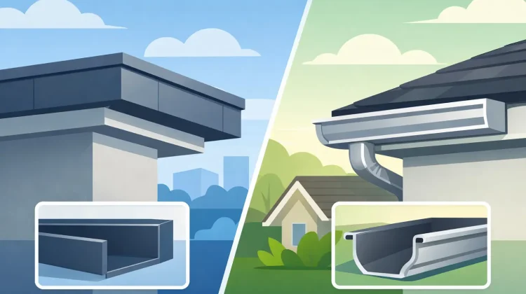Compare box gutters vs k style gutters by drainage capacity, appearance, cost, maintenance, and roof design to choose the right system for your property.